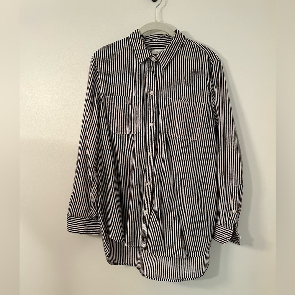 Oversized Black and White Stripe Madewell Button Up